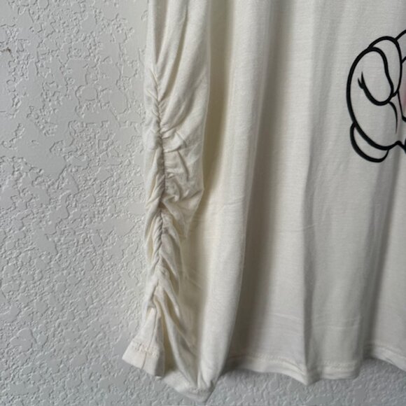 Disney‎ T-Shirt Women Small Graphic Minnie Mouse White Top w/ Cinched Sides NWOT - Picture 2 of 6